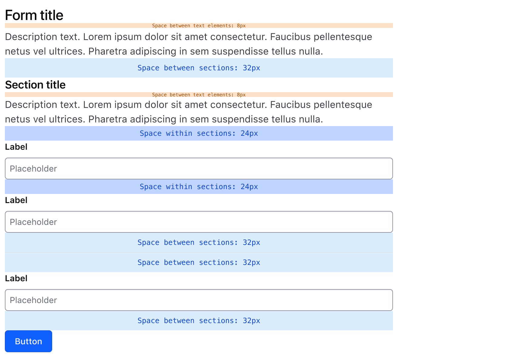 Representation of the various spacing sizes between Form layout components